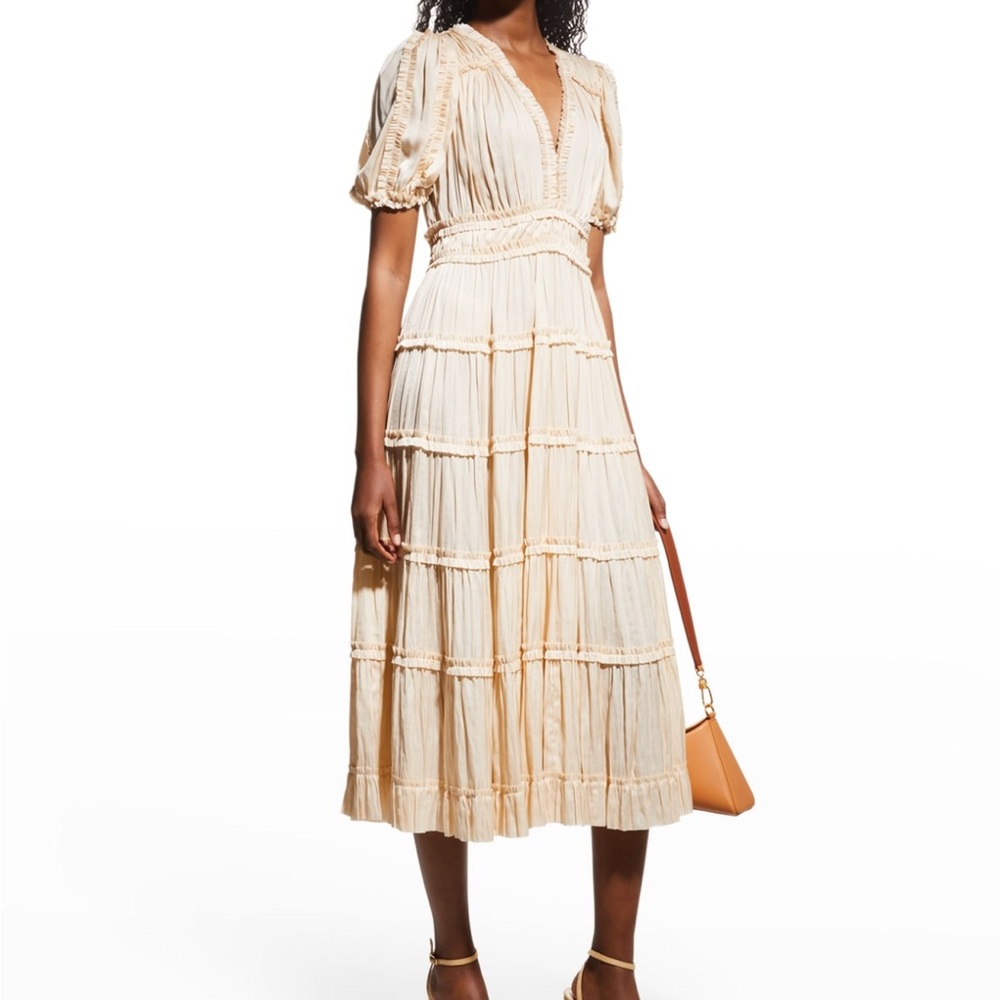 Ulla Johnson Ruffled Tiered Midi Dress with Puff Sleeves